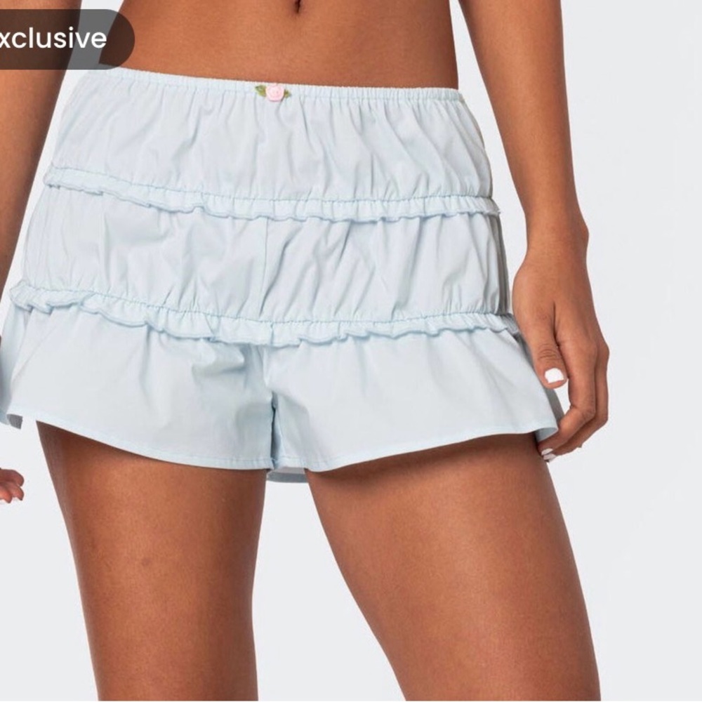 Edikted Light Blue Ruffled Shorts